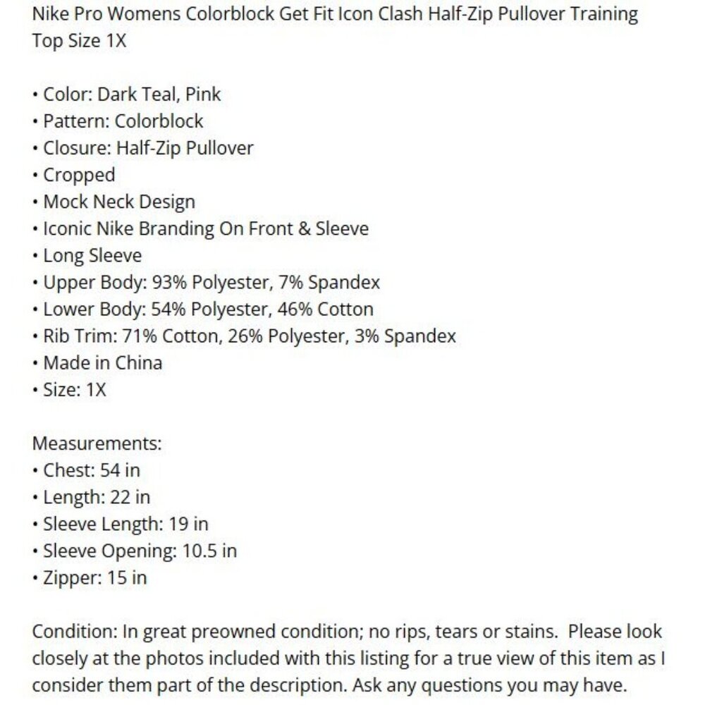 Nike Pro Womens 1X Colorblock Get Fit Icon Clash Half-Zip Training Sweatshirt - Picture 15 of 15